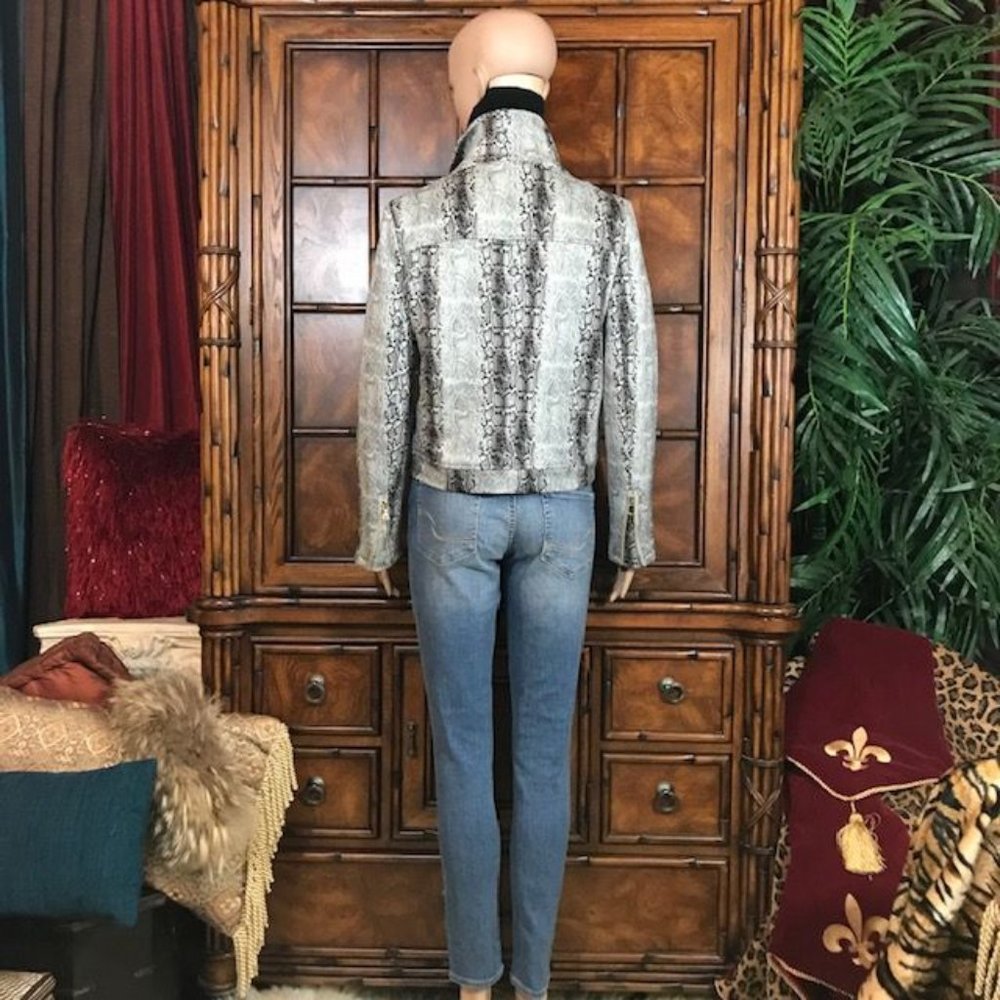 Stone Skinny Python Zip Sleeve Moto Jacket - Picture 8 of 16